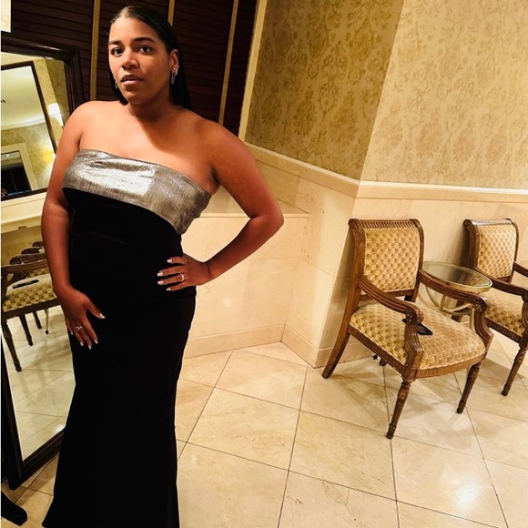 Black Strapless Gown with Silver Bust Detail - Picture 3 of 6